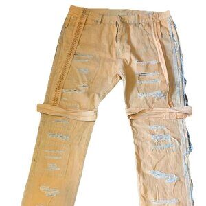 MNML Mens Beige Slim Fit Ripped Distressed Casual Denim Jeans Size 38